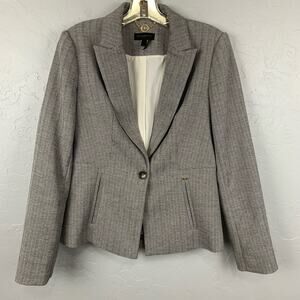 Donna Karan Blazer Gray Pink Stripe Notch Collar Single Button Pockets Size 4